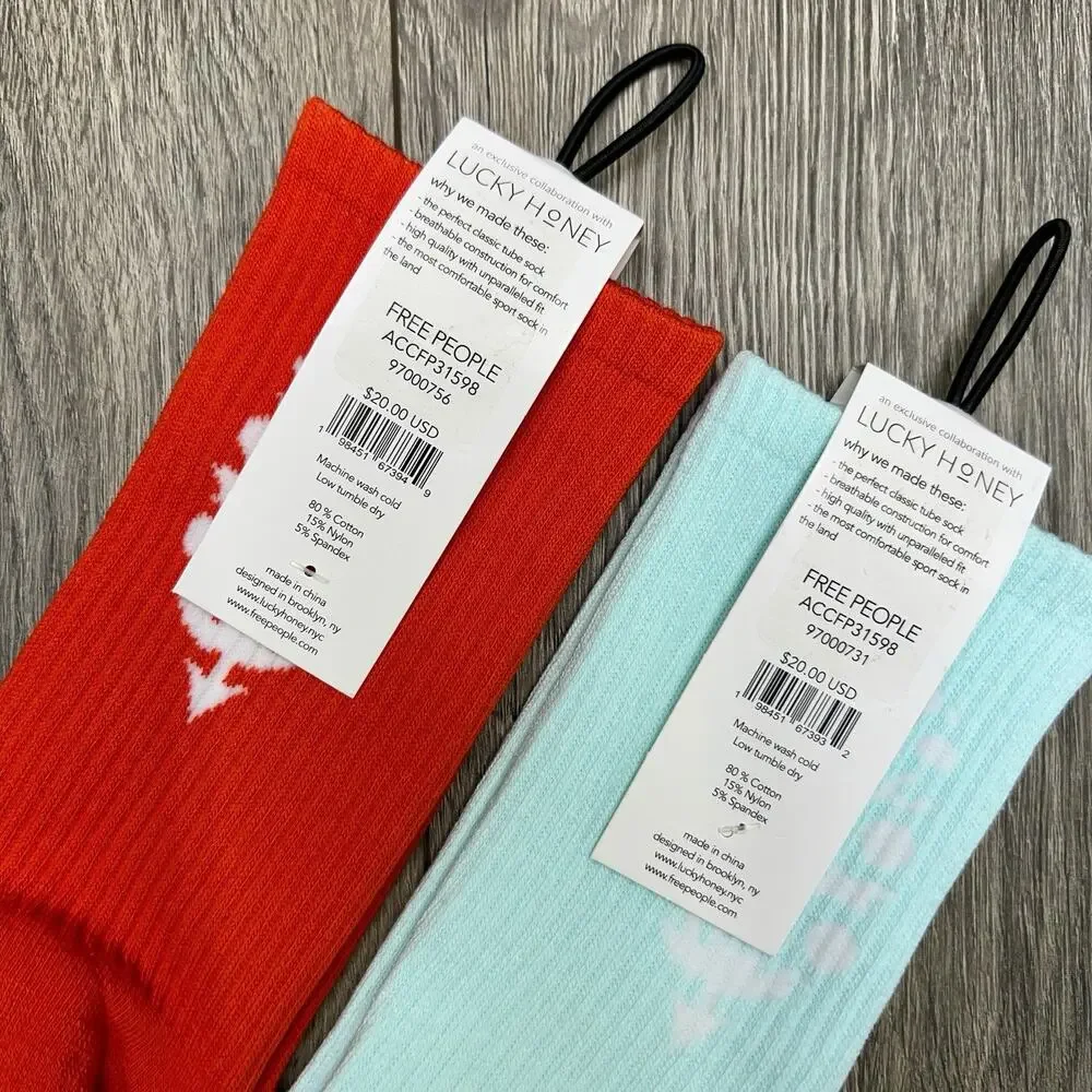 2 Pack Free People FP Movement Last Lap Tube Socks Lucky Honey Orange Green